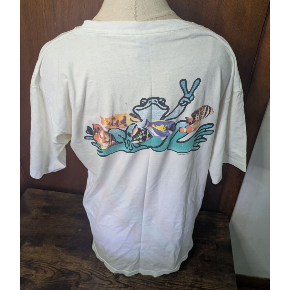 Vintage 1997 Peace Frogs T Shirt Youth XL USA Fish Graphic 90s Single Stitch